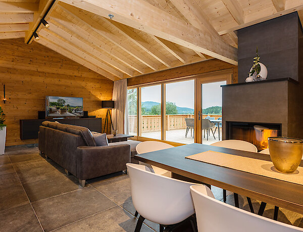 Wohnbereich mit herrlichem Ausblick - Premium Chalets